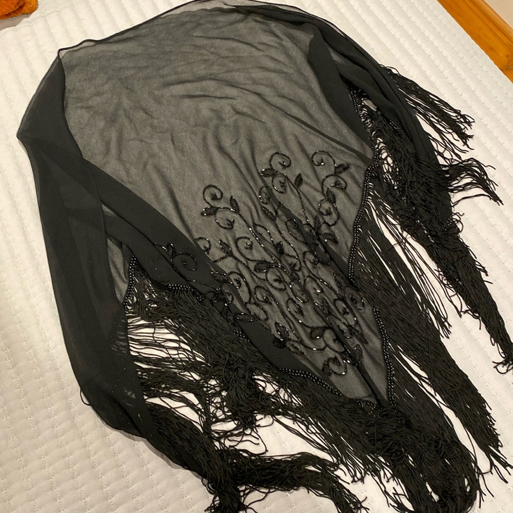 Beaded, fringe shawl